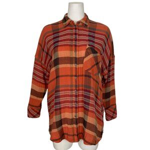 Free People Year Round Buttondown Shirt XS Plaid Oversized